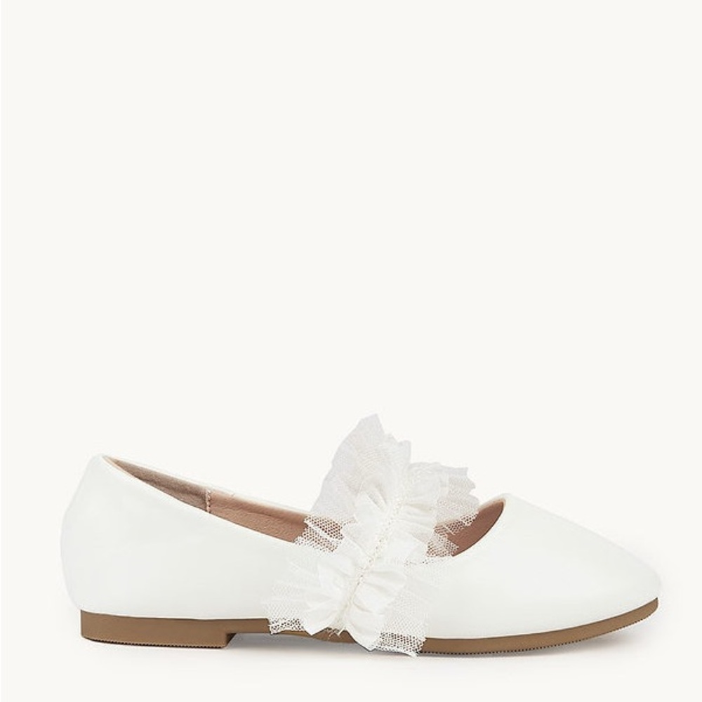 White Ballet Flats with Ruffle Detail